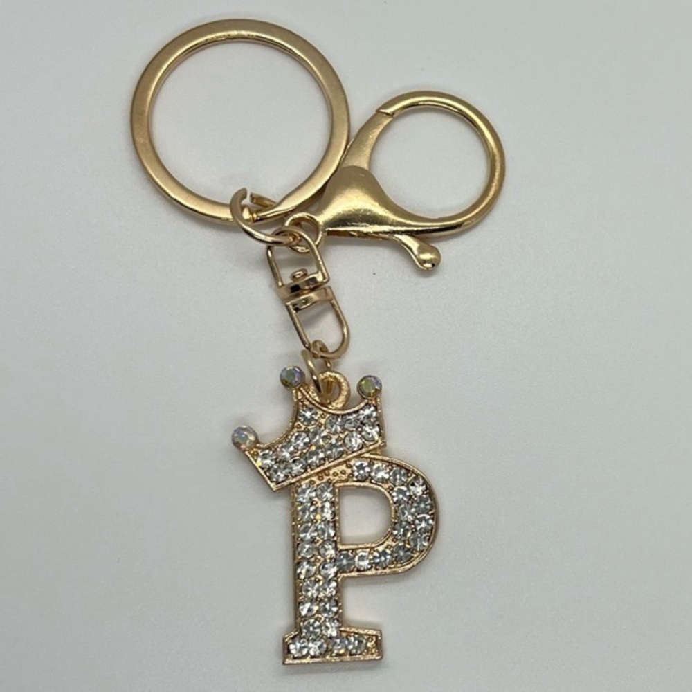 Fashion Key Chain English Alphabet letter P Metal & Rhinestone gold